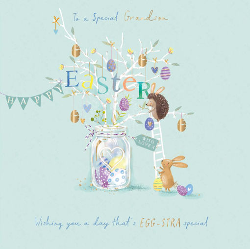 Picture of TO A SPECIAL GRANDSON EASTER CARD TURQUOISE W/EGG TREE